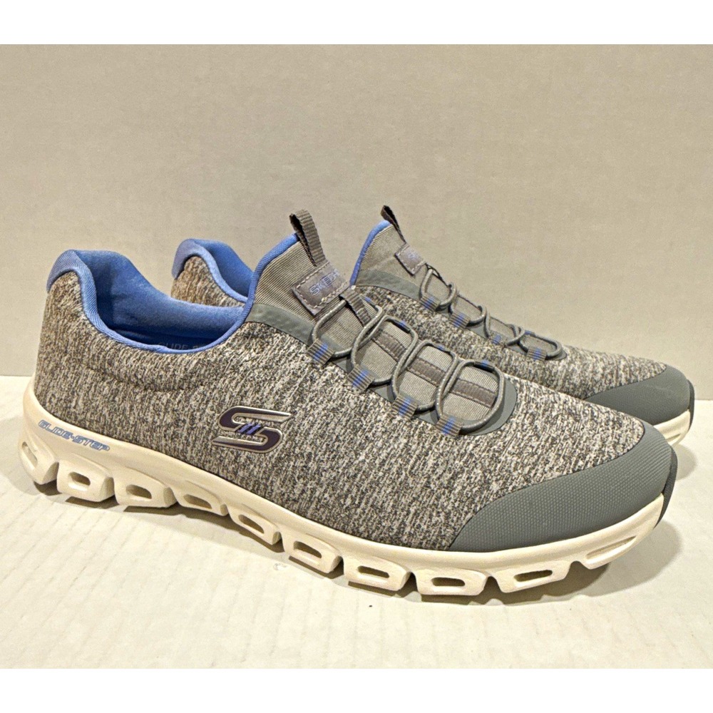 SKECHERS Glide-Step woman's 9 Slip-On Low Top Athletic Sneaker Gray/Blue/White